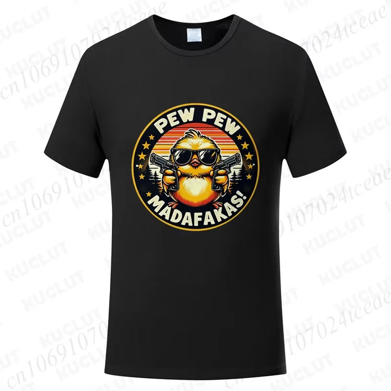 Pew Pew Madafakas Heren T-shirts Leuke Chick Grappige Grafische Tops Zomer Korte Mouw Tees Trendy Streetwear Mannelijke Oversized Kleding
