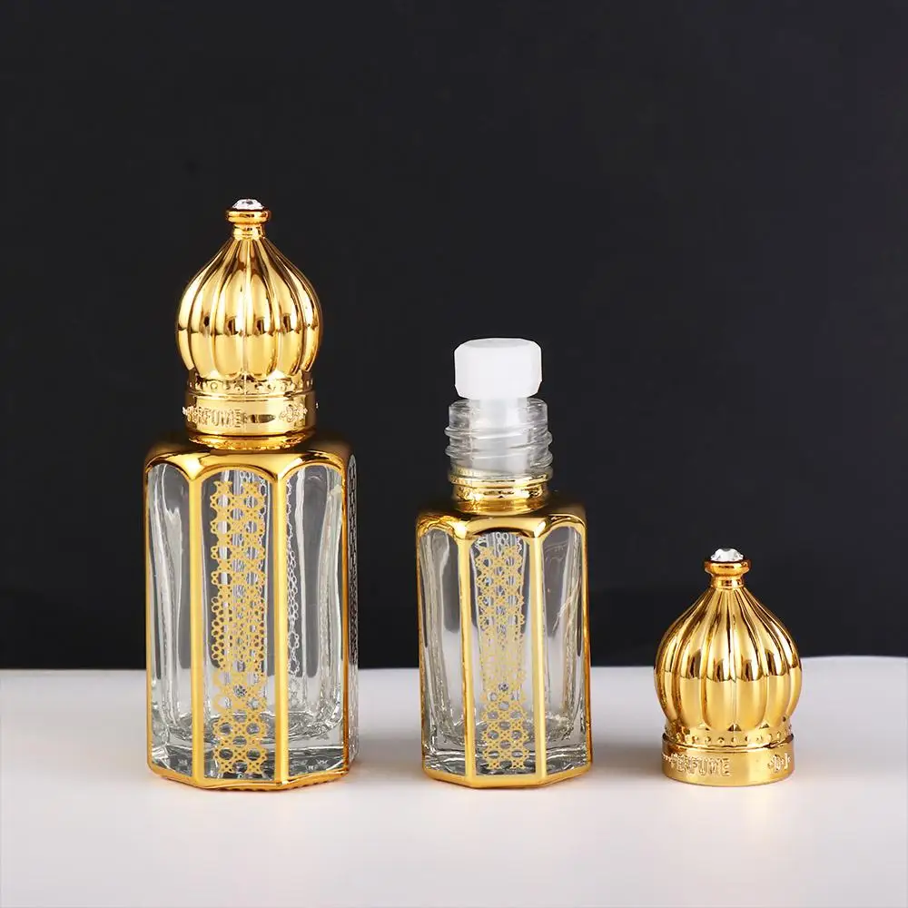 3/6/12ML Fashion Crystal Glass Perfume Bottle Transparent Bronzing Essential Oil Bottle European-Style Crafts Cosmetic Container