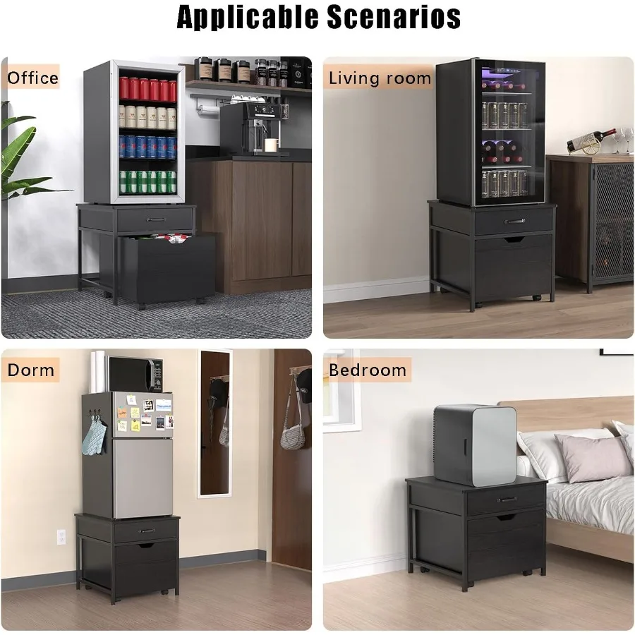 GDLF Mini Fridge Stand with Storage Heavy Duty Mini Fridge Table with Rolling Cabinet 220LBS Capacity Tabletop for Dorm Apartme