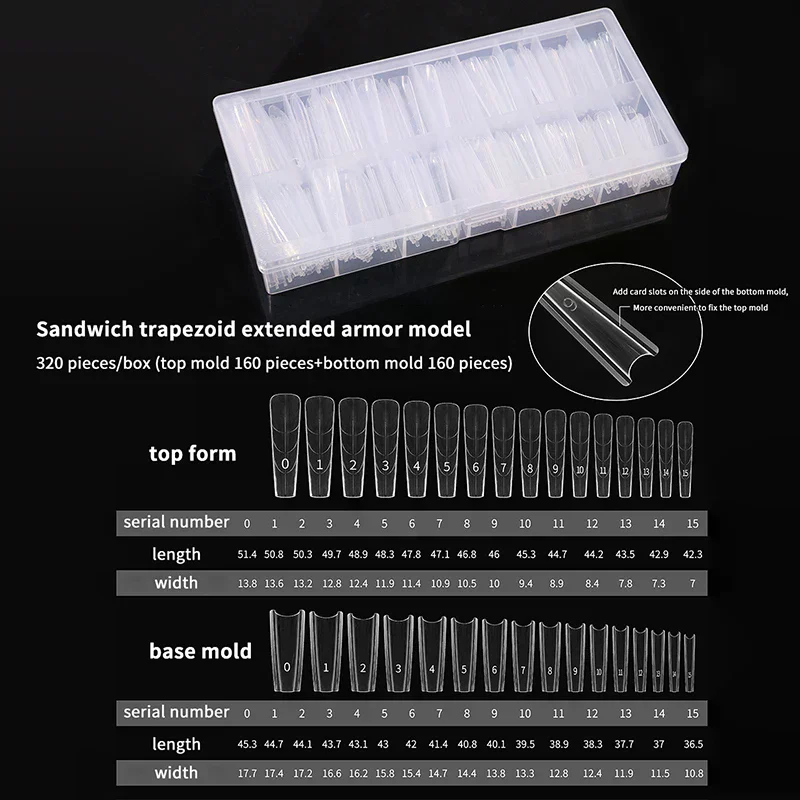 320 Stück Sandwich Dual Nail Forms Extensions-Dual Forms Sarg Nagel Formen Top Mold Bottom Mold Verlängern Maniküre Kunst Werkzeuge