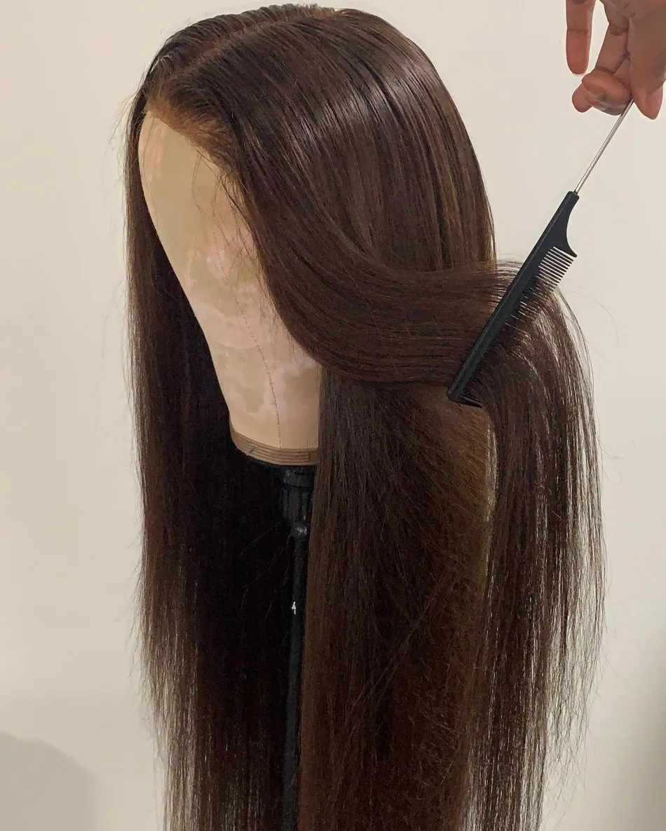 Straight Human Hair Wigs 250 Density Chocolate Brown Lace Front Wig 13x6 Hd Lace Frontal Wig Colored Brazilian Hair For Women