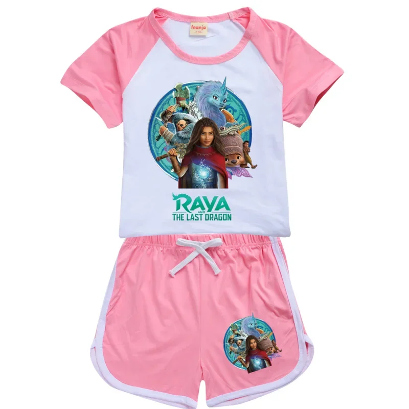 Raya e o último dragão Sisu Pijama para criança, roupas de menino, camiseta de algodão verão, shorts fantasia, conjunto casual de roupas esportivas para meninas