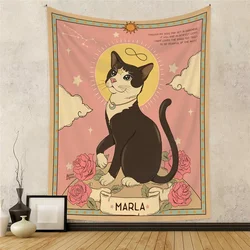 Rose Flowers Cat Animals Tapestry Background Cloth Wall Hanging Tapestries Home Decorative Art Blanket Curtains Room Decor