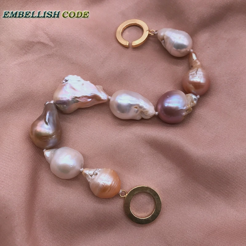 Amazing Mixed Color Large Size Tissue Nucleated Flame Ball Shape Baroque Pearl Statement Bracelet 100% Natural Some Defect