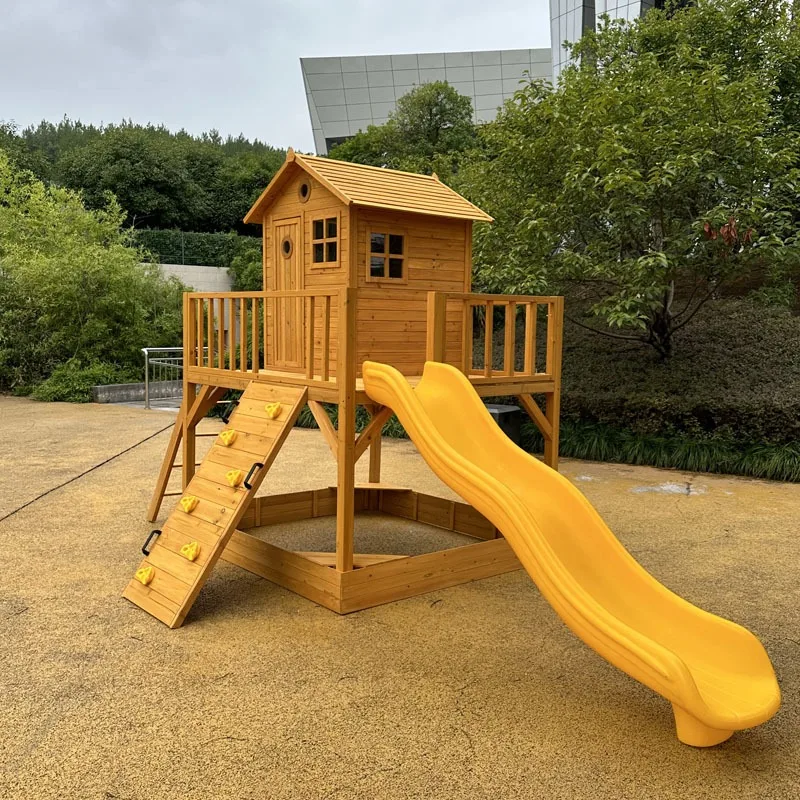 

Outdoor game Slide wooden Large climbing amusement park Tree house Exit wooden amusement