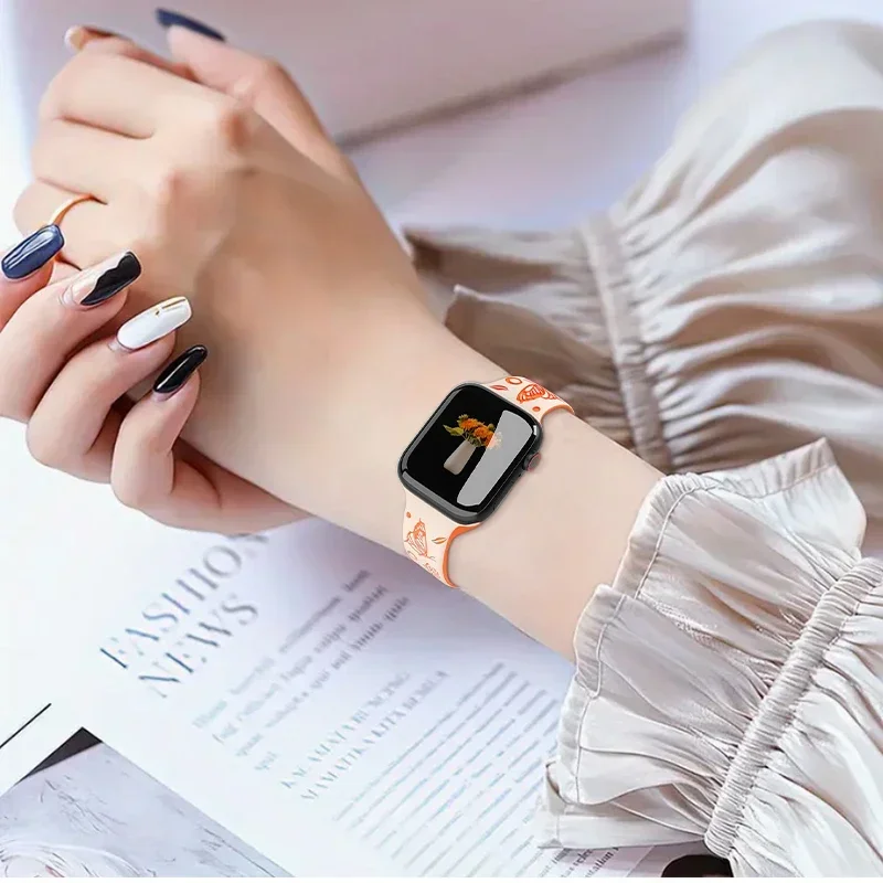 Strap for Apple Watch Band 44mm 42mm 46mm 40mm 45mm 49mm 44 Mm Floral Engraved Bracelet Correa Iwatch Series 10 9 7 SE 6 8 Ultra