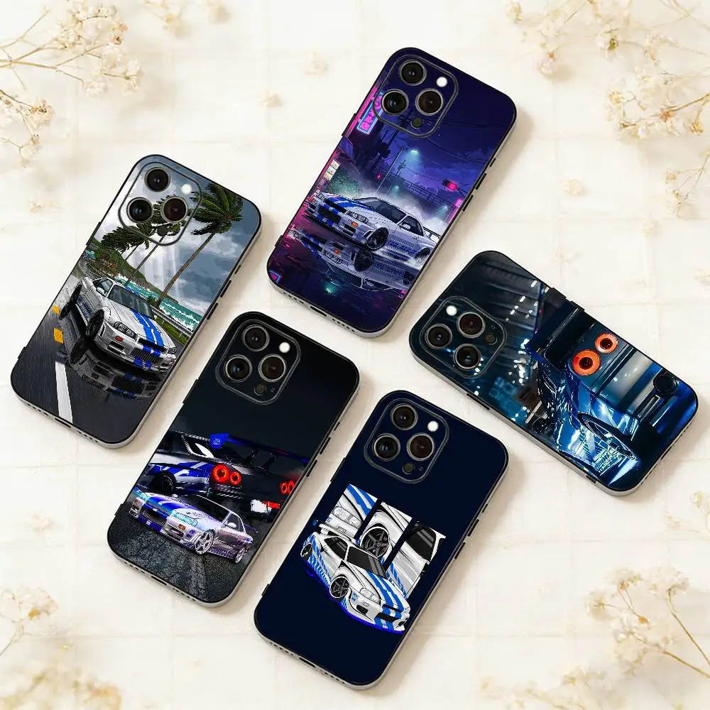 

F-Fast And F-Furious R-R34 Phone Case For iPhone 17,16,15,14,13,12,11 Plus,Pro Max,XS,Soft Silicone Black Cover