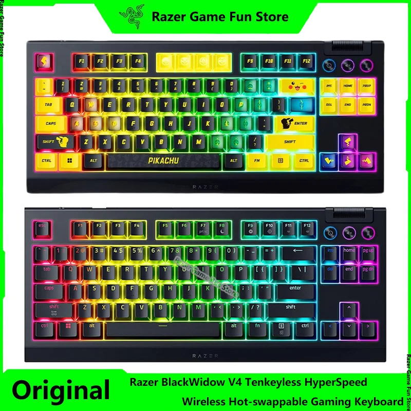 

Razer BlackWidow V4 Tenkeyless HyperSpeed Wireless Hot-swappable Gaming Keyboard Multi-Function Roller & Control Buttons