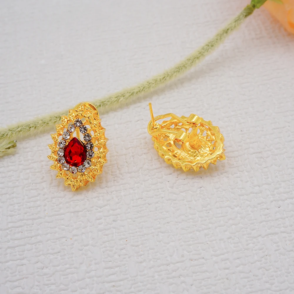 Luxus Dubai Gold Farbe Doppels chicht Halskette Schmuck Sets für Frauen afrikanischen Wasser tropfen Kristalls chmuck indischen Set Geschenke – Detail 4