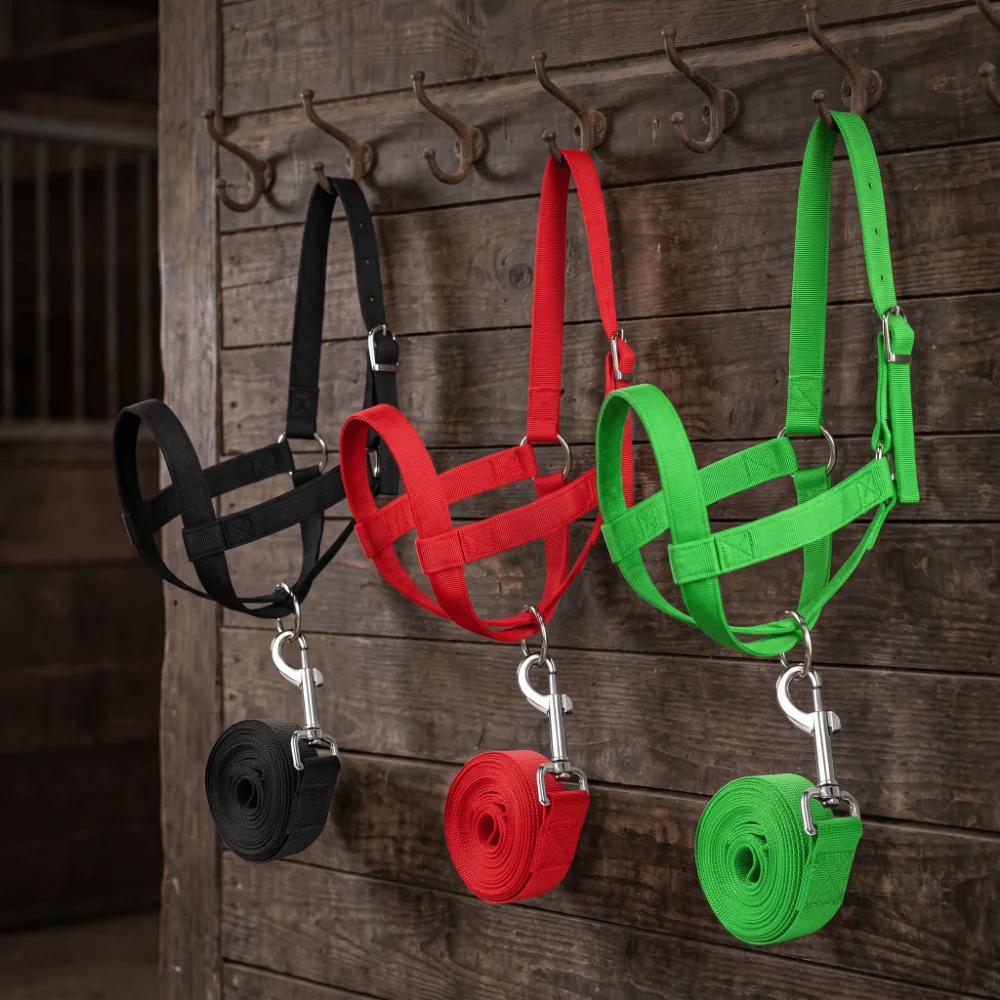 Adjustable Cow Halter with Lead Heavy Duty Durable Calf Training Rope Nylon Harness Livestock Strap Outdoor Use