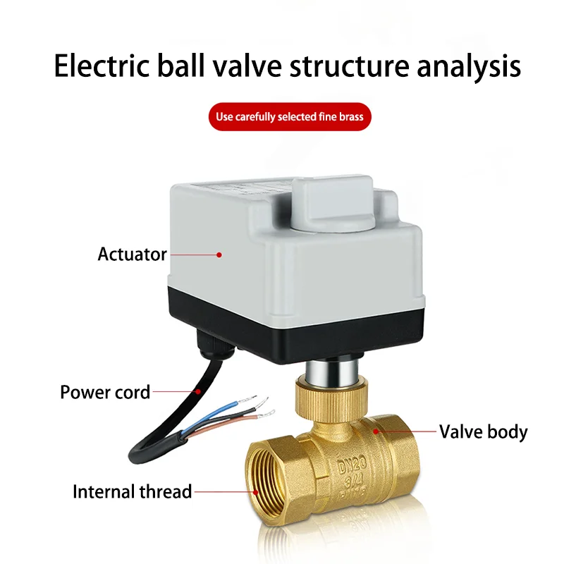 Brass Motorized Ball Valve 3-Wire Two Control Electric Actuator AC220V 3 Ways /2 Way DN15 DN20 DN25 DN32 DN40 with Manual Switch image 5