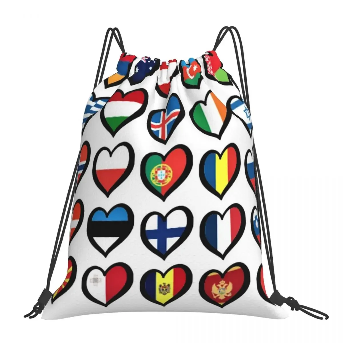 

Eurovision Song Contest Flags Hearts Backpacks Drawstring Bags Drawstring Bundle Pocket Sports Bag BookBag For Travel Students