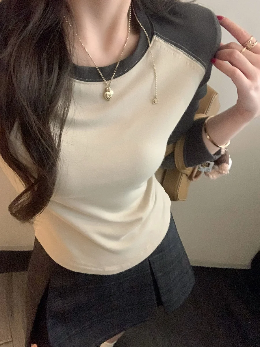 

MUKOK A4 Waist Long Sve Tee Soft Skin-friendly Slimming Versatile ort Top Spring New Arrival Commute Sle round Ne