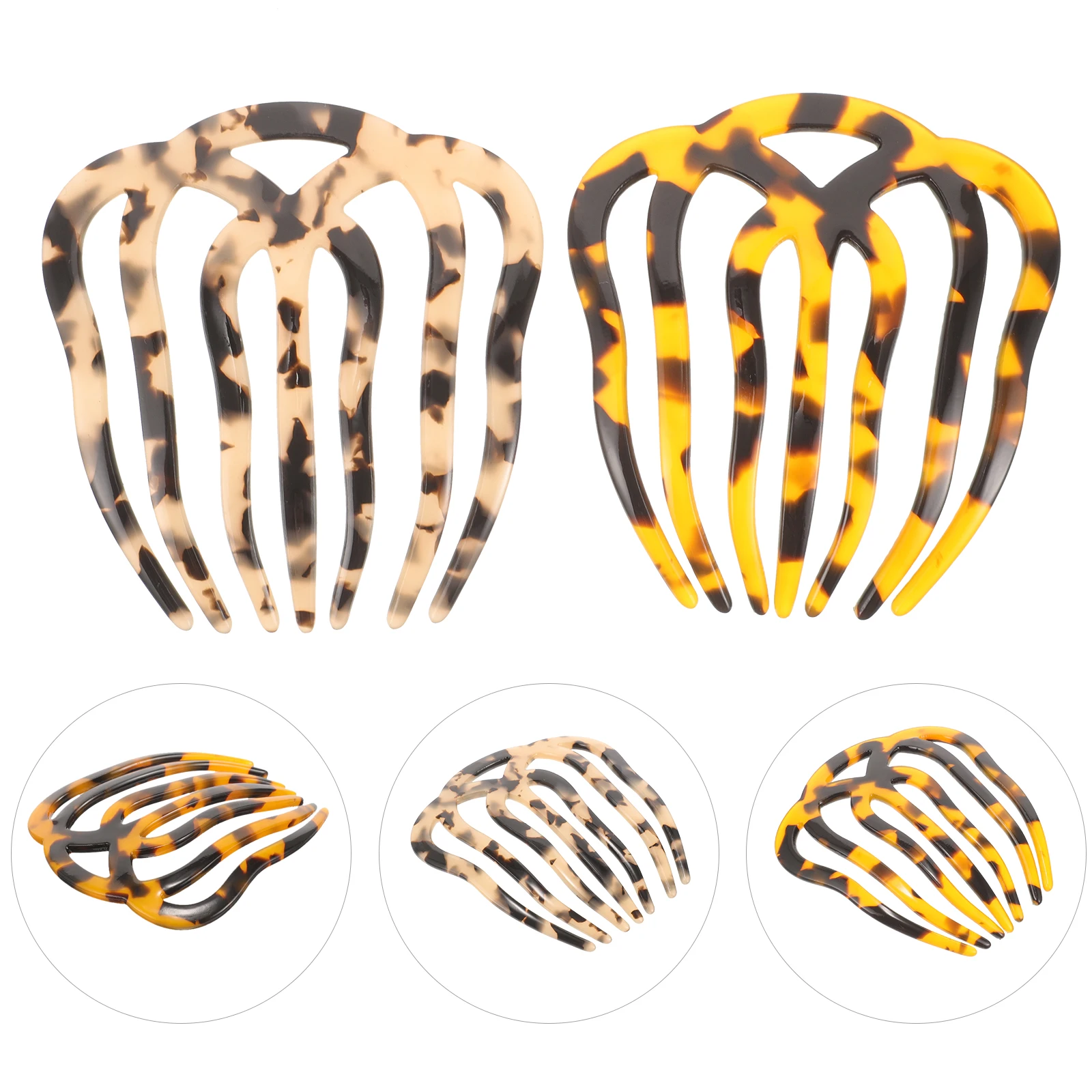 

2 pcs Retro Combs Acetate Elegant Hair Accessories Practical Seven-Tooth Vintage Clip For Women Girls Brides Styling Aid Non