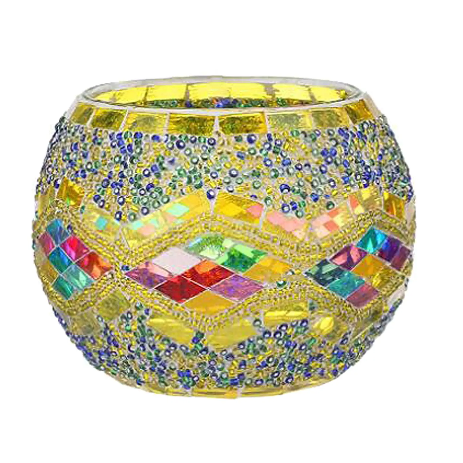 Mosaic Glass Tealight Candle Holder Round Handmade Centerpiece for Wedding Party Home Table Decoration