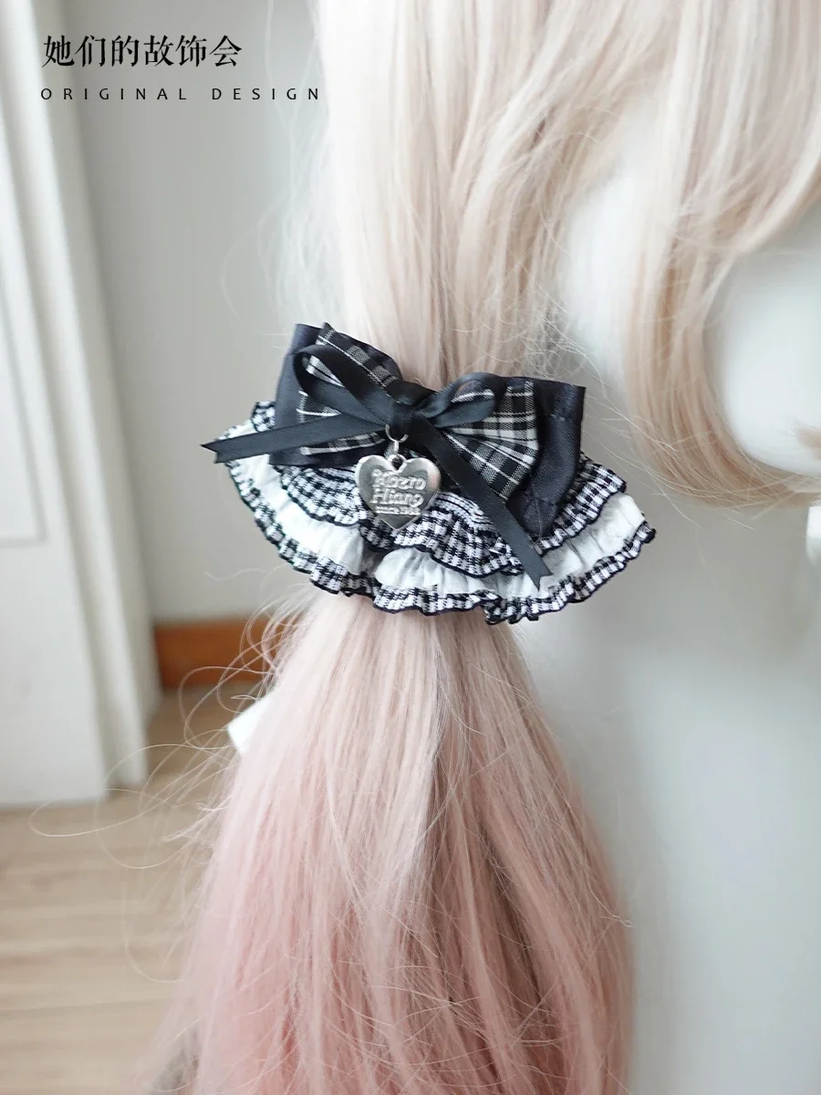 Accesorios de cosplay, lindas diademas de corazón, lazo de encaje japonés, tocado de Lolita, accesorios para el cabello, diadema de sirvienta Y2K, horquillas