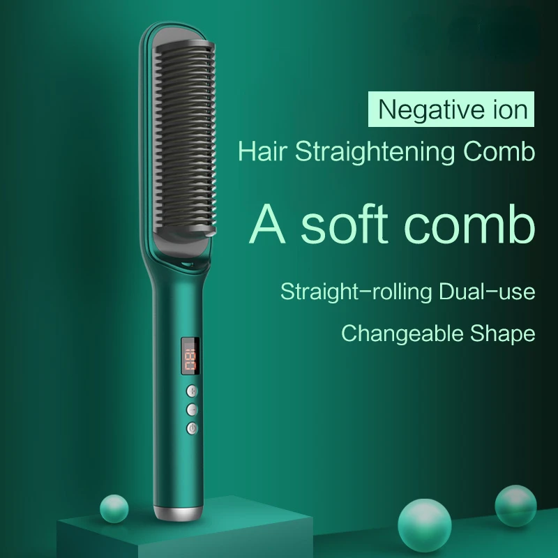 

2 in 1 Hair Straightener Styler Tool Electric Professional Negative Ion Hair Straightening Comb LCD Display Curling Comb