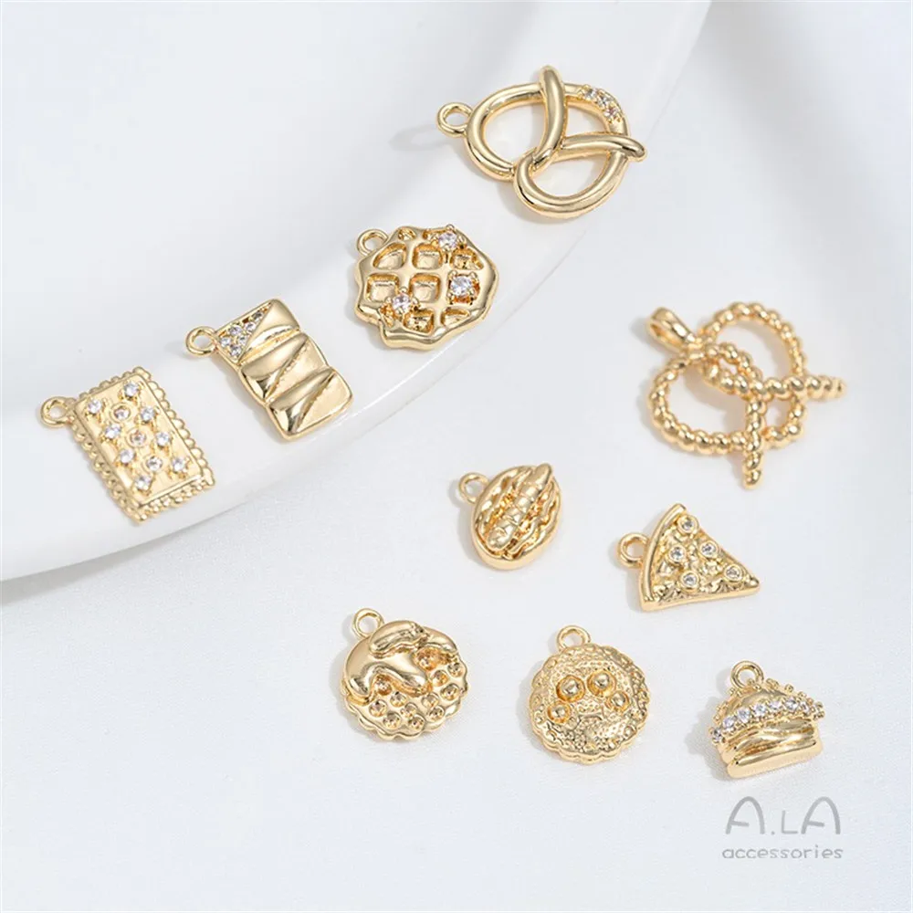 

14K Gold Love Bread Biscuit Cheese Cake Pizza Hamburger Hot Dog Pendant DIY Accessories