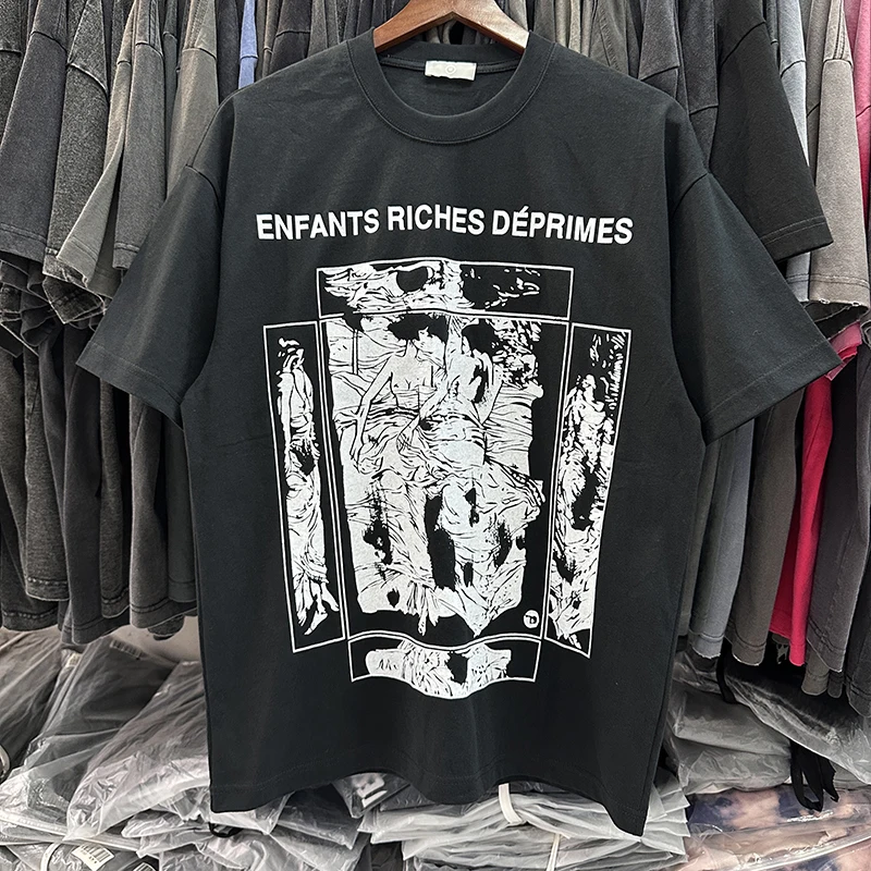 Oversized Black Top ERD Vintage Printed Short Sleeved Summer Men Women T-shirt Enfants Riches Deprimes Men Women Washed Tee