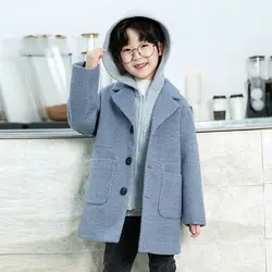 Boys Woolen Coat For Autumn Winter Fashion Hooded Patchwork Plus Cotton Warm Single Breasted Kid Clothes Outerwear Wool & Blends