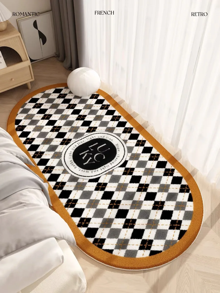 VIKAMA French Deluxe Plush Carpet Bedroom Bed Blanket Rose Oval Blanket Machine Washable Household Carpet Non-Slip Mat