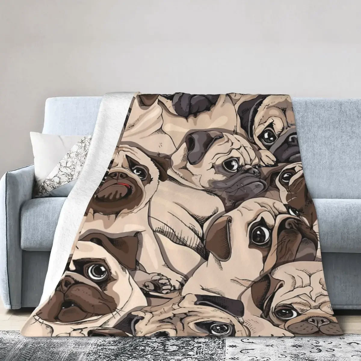 

Throw Blanket Seamless Pattern Portrait Of Many Pugs Blankets Soft Bedspread Warm Plush Blanket for Picnic Travel Home Couch