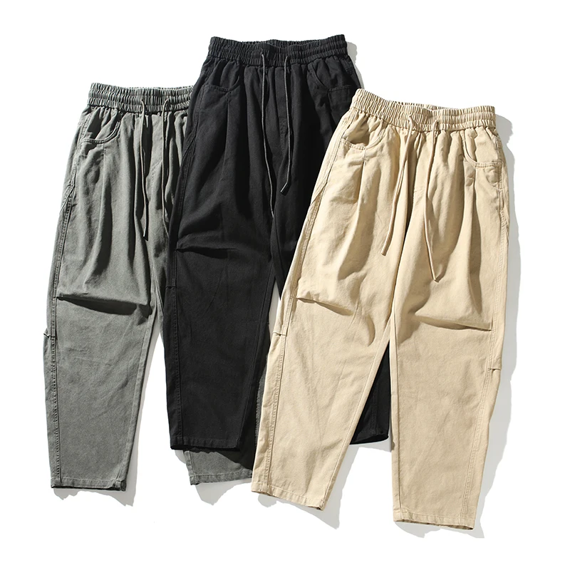 

Мужские повседневные брюки из хлопка, свободные, широкие, длинные, с эластичным поясом, винтажный стиль, осенняя коллекция
