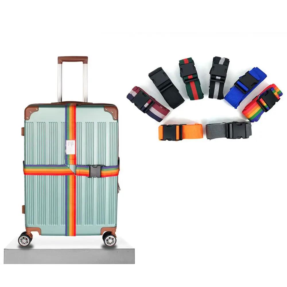 Adjustable Rainbow Luggage Buckle Strap Name Sticker Baggage Belts Cross Strap Suitcase Belts Packing Belt Suitcase Accessories