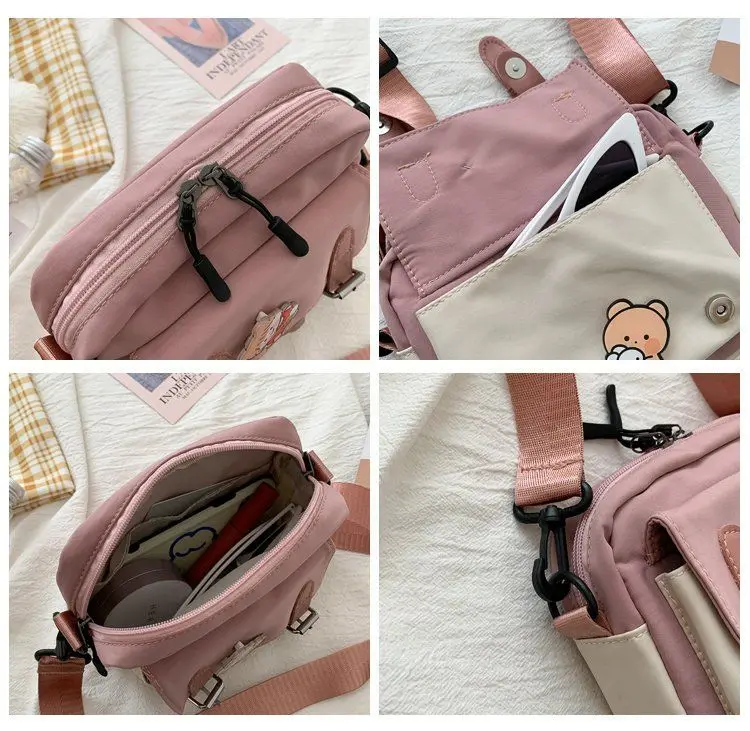 2023 New Crossbody Female Cute Girl Canvas Student Korean Version One-shoulder Small Square Bag Multifunctional All-match Cross