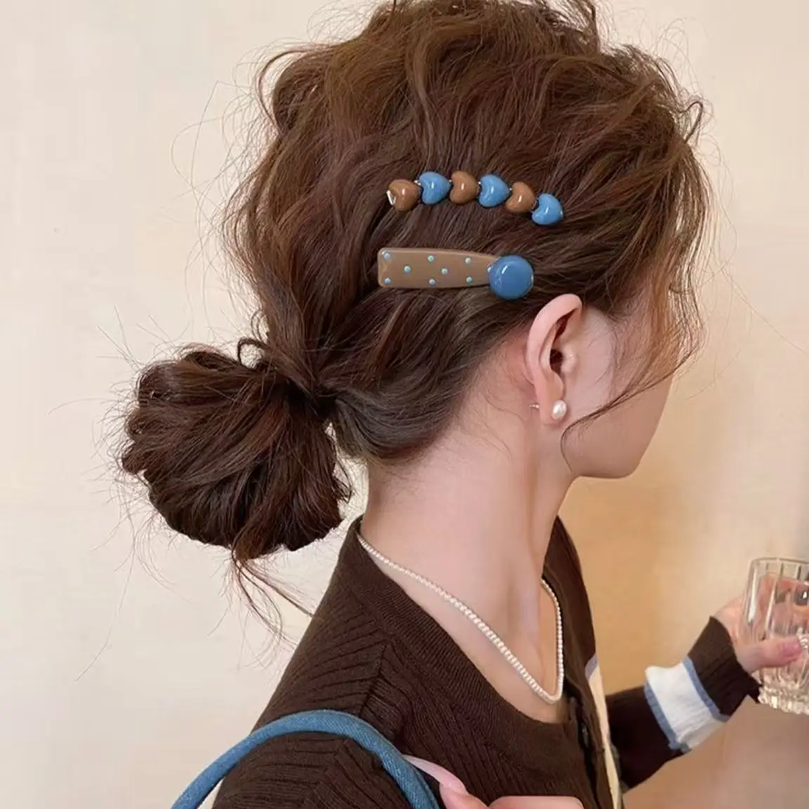 1PC High-end Sensor Wave Dot Hairpin Women's Heart-shaped Single Hairpin Frizz Control Hair Clip Headwear - Detail 1