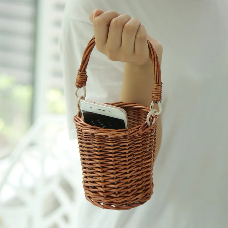 

Mini wickerwork floral basket rattan bag straw handbag picking basket holiday beach bag gift basket