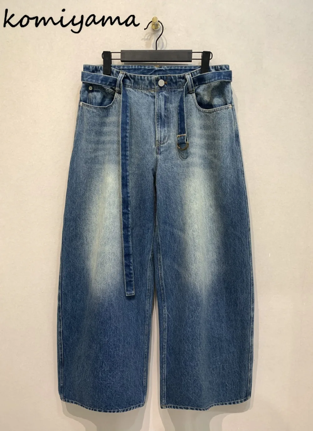 

Japan Belt Denim Ropa De Mujer New Casual Loose Pockets Pantalones Straight Wide Leg Pants Pant All-match Woman Clothing