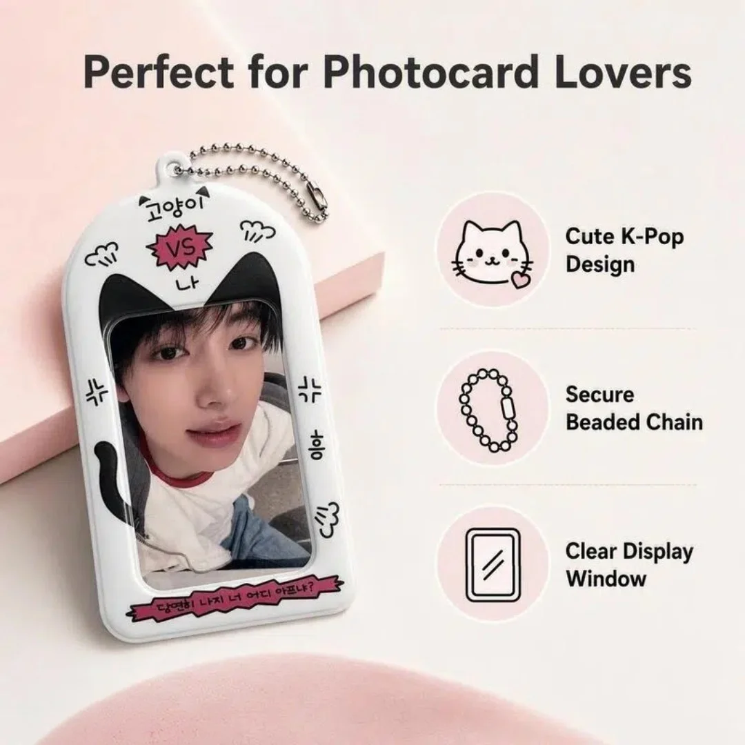 Kawaii Cat PVC Card Holder 3 Inch Photo Card Sleeve Idol Photocard Protector Pendant Keyring School Bus Card Case view 2