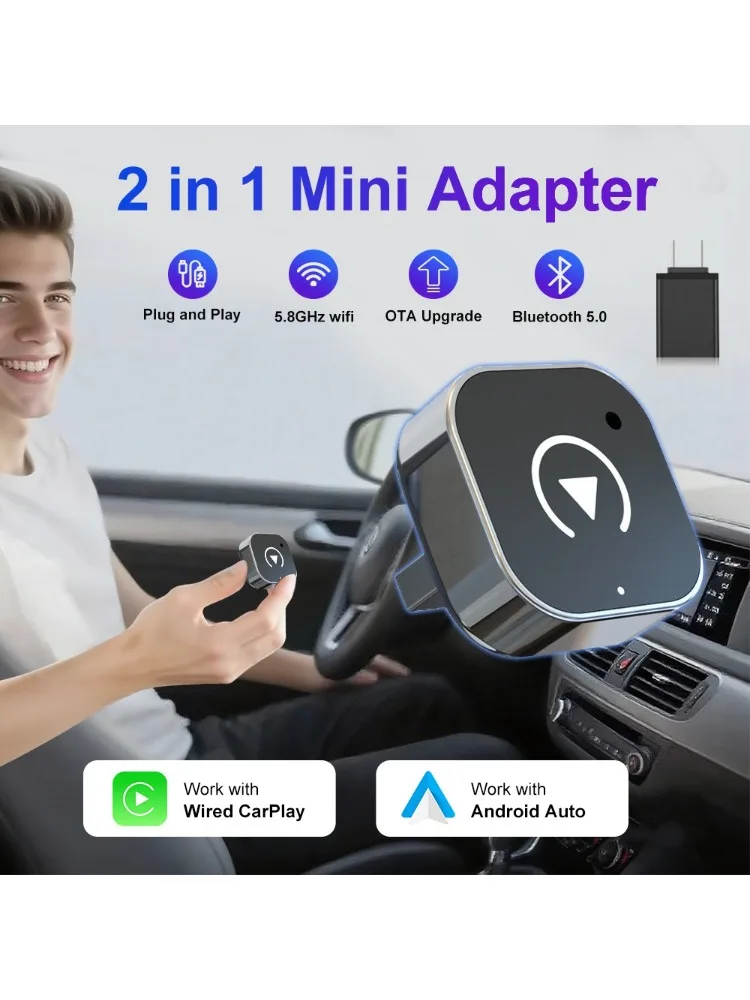 2026 NIEUWSTE Draadloze CarPlay Adapter 2-in-1 Bedraad naar Draadloos Dongle voor Apple & Android Plug and Play Universele Auto Accessoire - afbeelding 2