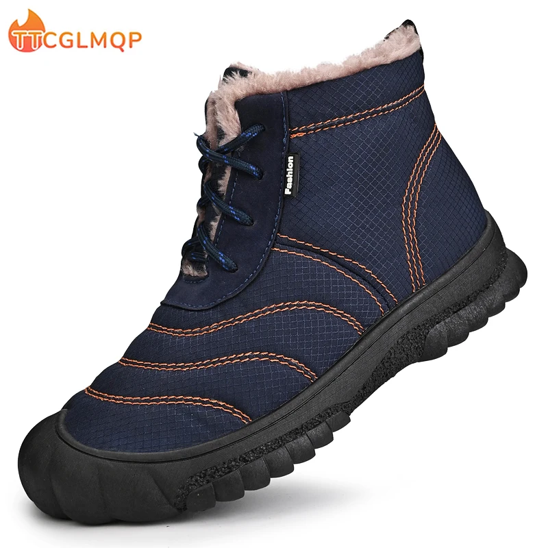 Winter Booties Men\'s Boots Warm Plush Men\'s Ankle Boots Waterproof Men Snow Boots Outdoor BareFoot Winter Men Shoes Large Size