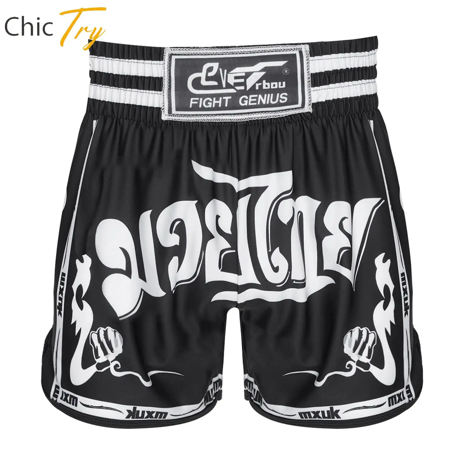 

Muay Thai Shorts for Boys Kids Boxing Training Bottoms Halloween Cosplay Costumes Stretchy Sides Slit Boxer Kickboxing Shorts