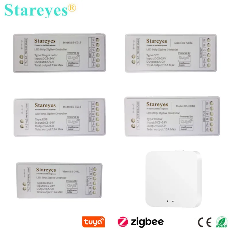 LED Strip Smart Tuya Zigbee Controller Warm white CCT RGB RGBW RGBCCT LED Tape Alexa Home Alice APP Control Zigbee Gateway Hub