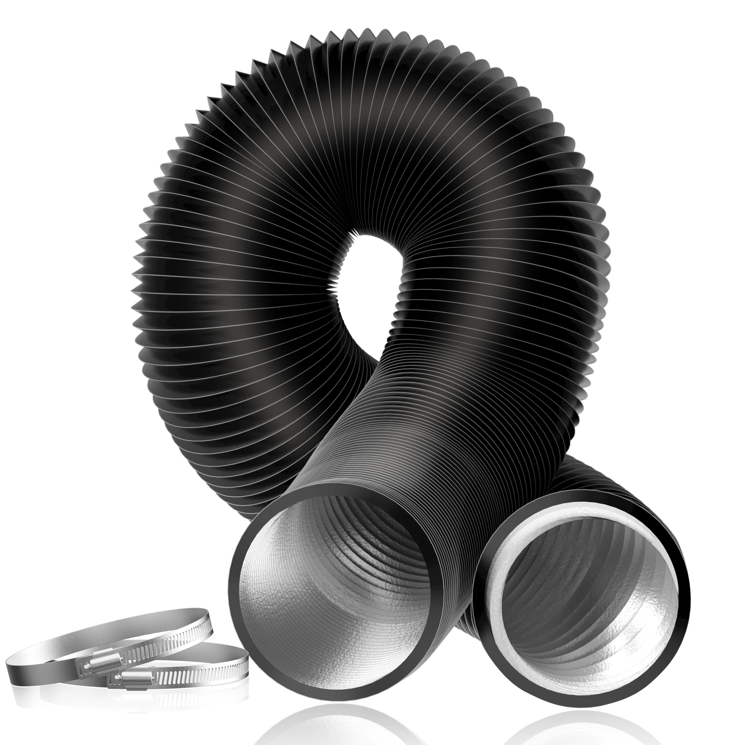 Hon&Guan PVC Composite Hose 2.5M, Low Noise Duct Muffler with American Clip for Ventilation Fan