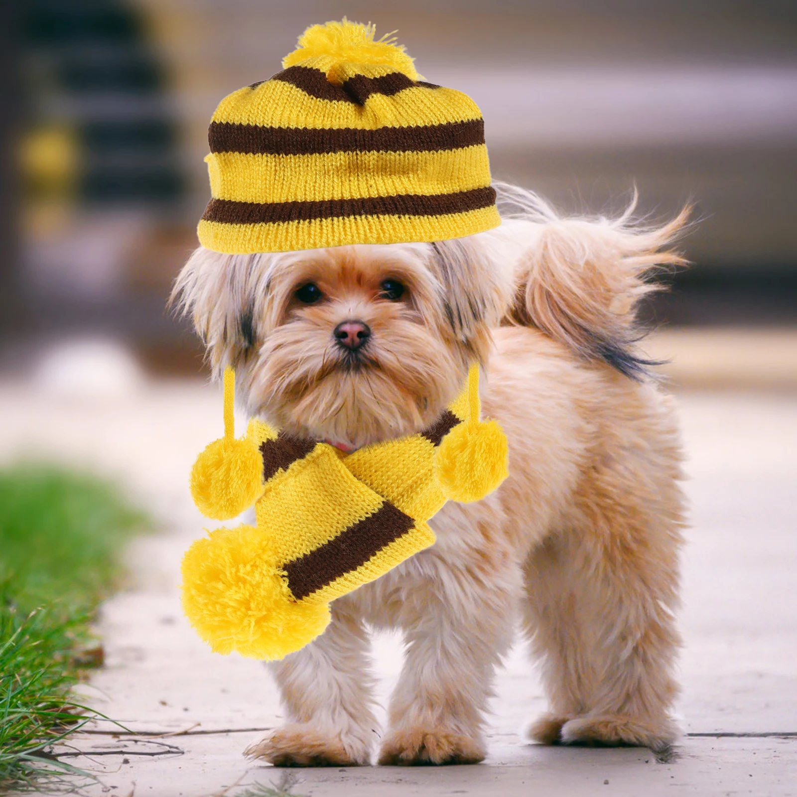 

1 Set Of Cute Dog Costume Dog Warm Scarf Hat Set Knitted Winter Accessories For Festival And Holiday Photo Shoots