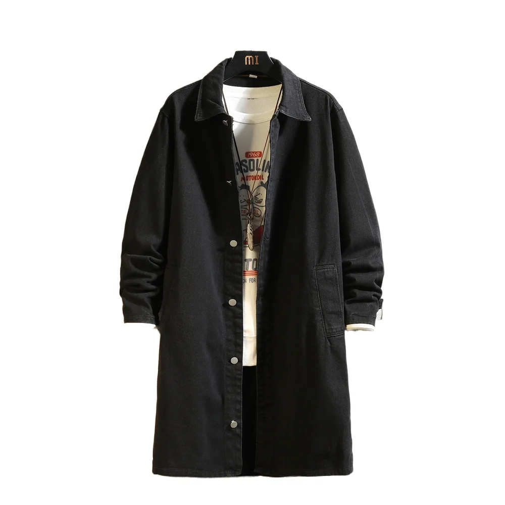 Trench coat masculino de rua alta M-5XL estilo longo lavado retrô