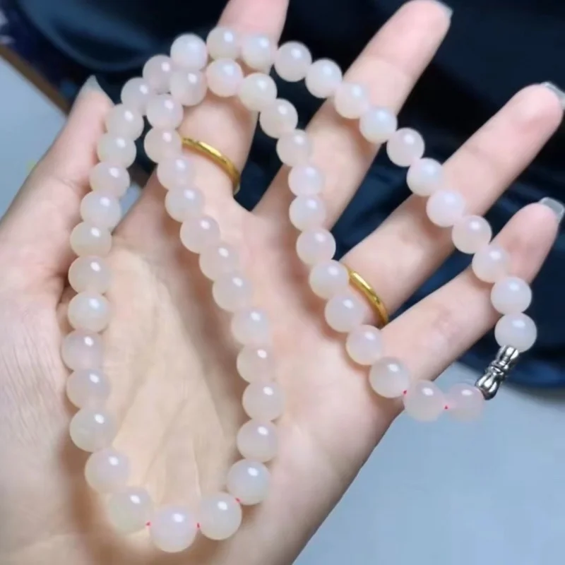 Qingghai material round beads lotus root pink Mother chain size 8m water head super foot Hetian jade necklace