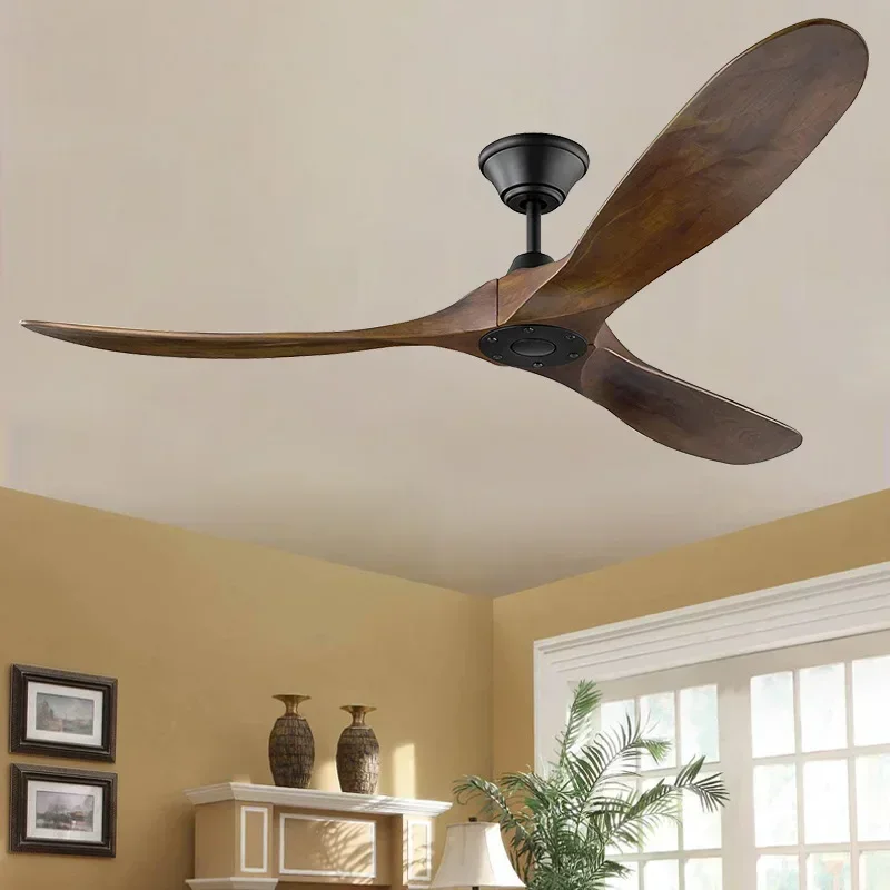 

High wind power ceiling fan lamp, American retro fan lamp, dining room and living room variable frequency solid wood ceiling fan