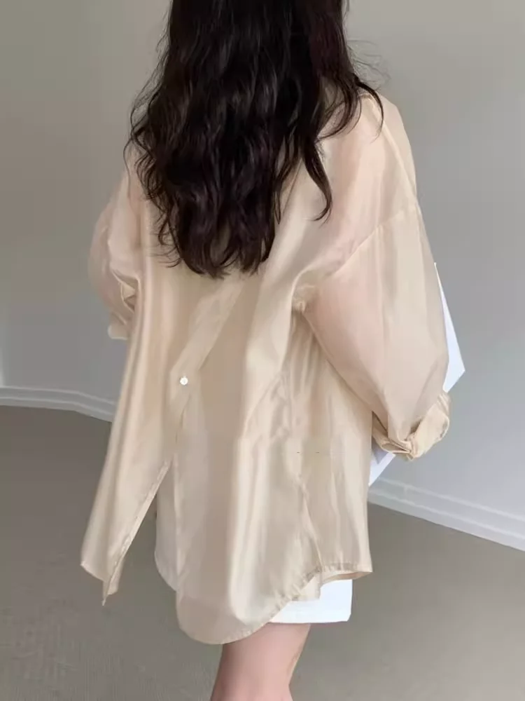 

Women's Summer Sun Protection irt Thin Silk Lace Design Ba Split Small ence Long Sve Collar Button up irt