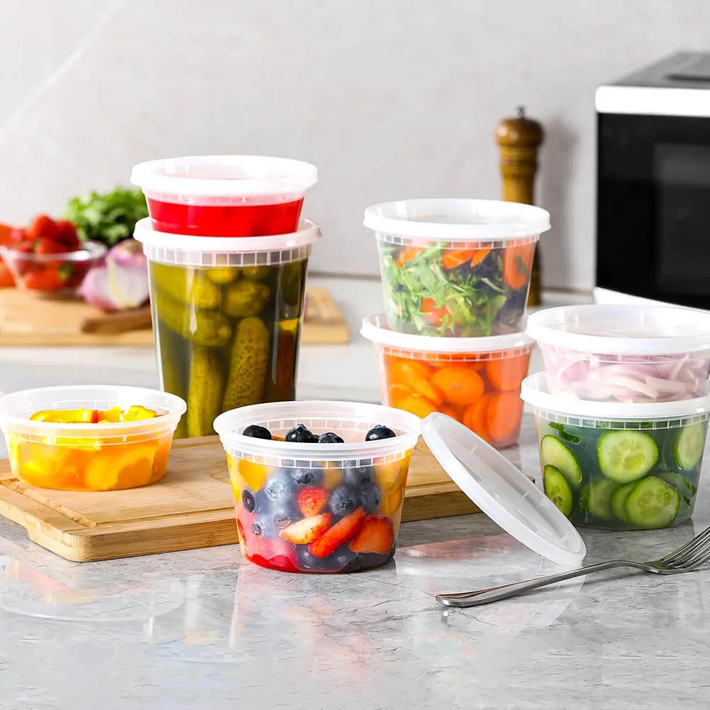 Plastic Deli Food Containers With Lids,8oz 16oz 32oz Variety pack,Airtight Food Storage Soup Containers,For Takeout Food Storage