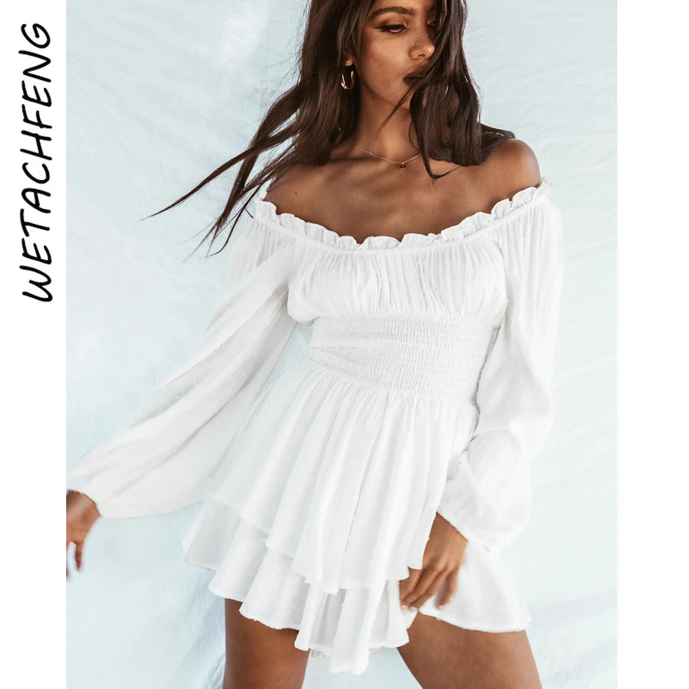 

Sexy Loose White Jumpsuits Y2k Ruffles Rompers Summer Casual Playsuits Female Elegant Skirt Shorts Overallls For Women Clothes