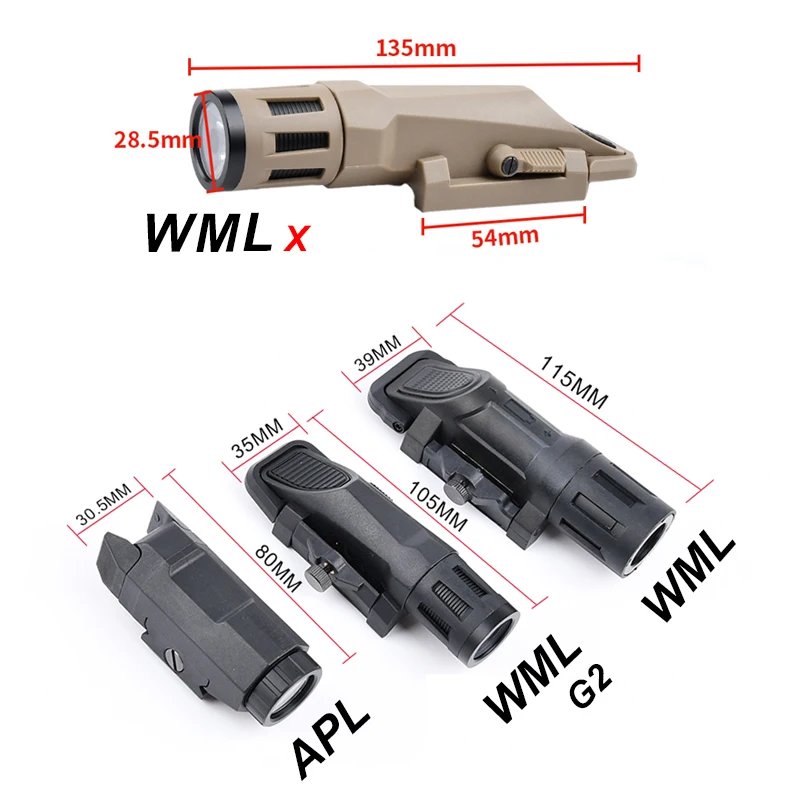 WML-Gun 2 APL مصباح يدوي نايلون ، كشاف ضوء ، شمعة عالية ، ستروب ، سلاح ، LED ، Airsoft ، اكسسوارات مصباح الصيد ، تناسب Pica