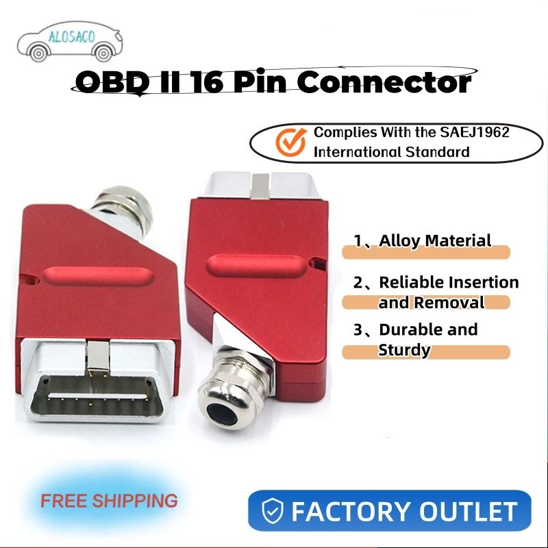 

High Performance Alloy Material OBD2 Plug New Assembled Red 16 Pin Metal OBD2 Male Connector Interface Be Used For Various Cable