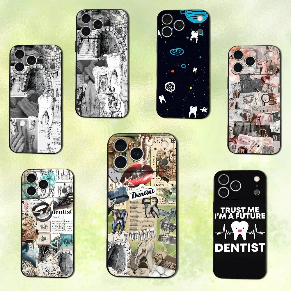

Tooth Healthy Dentist Dental Phone Case For iPhone 14,13,17,12,11,16,15,Plus,Pro Max,XS,X,XR,SE,Mini,Soft Silicone Black Cover