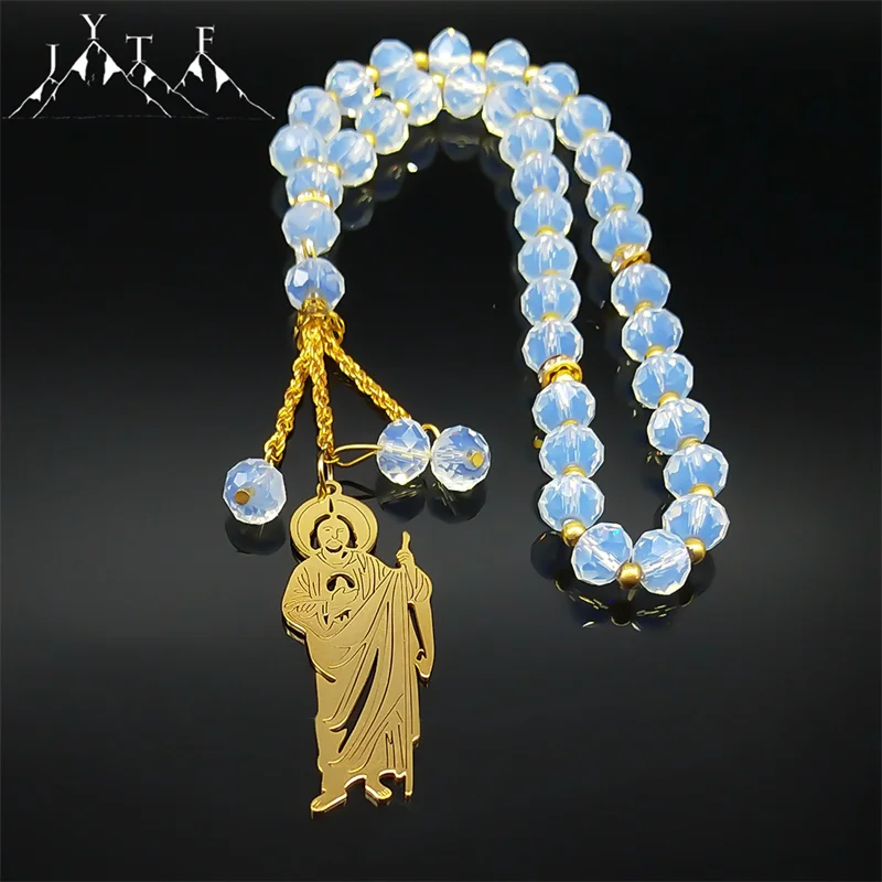 

San Judas Tadeo Car Pendants Hollow Religion Stainless Steel Glass Chain Saint Jude Thaddeus Jewelry Party Gift Ornaments