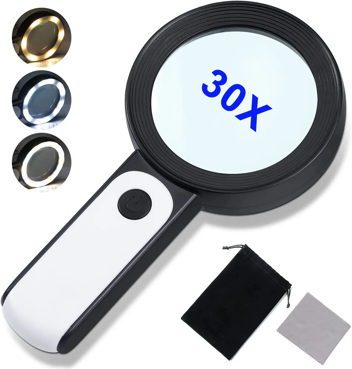 Handheld 30X Illuminated Magnifier Microscope Magnifying Glass With LED Light Aid Reading for Seniors Loupe Jewelry Repair Tool